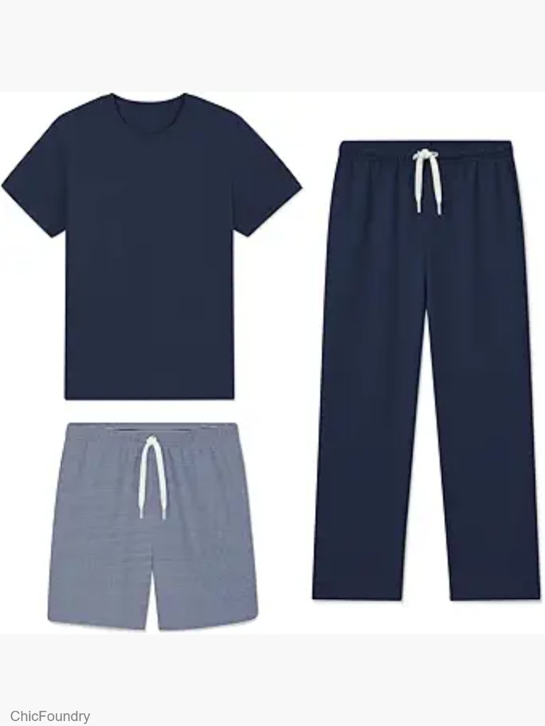 3-Piece Cotton Blend Pajama Set With Pockets Crewneck Sleepwear Loungewear